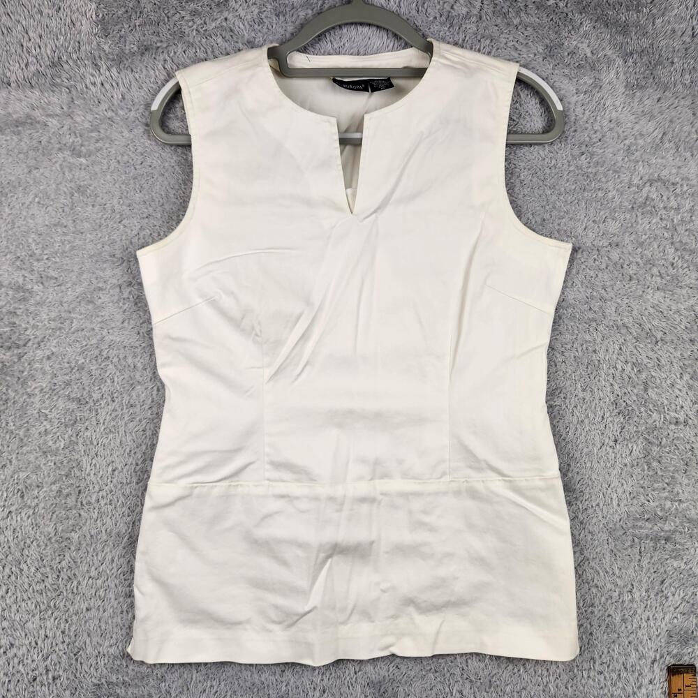 Vintage Boutique Europa Blouse Womens 10 White Zip Stretch Office Preppy 90s Y2k